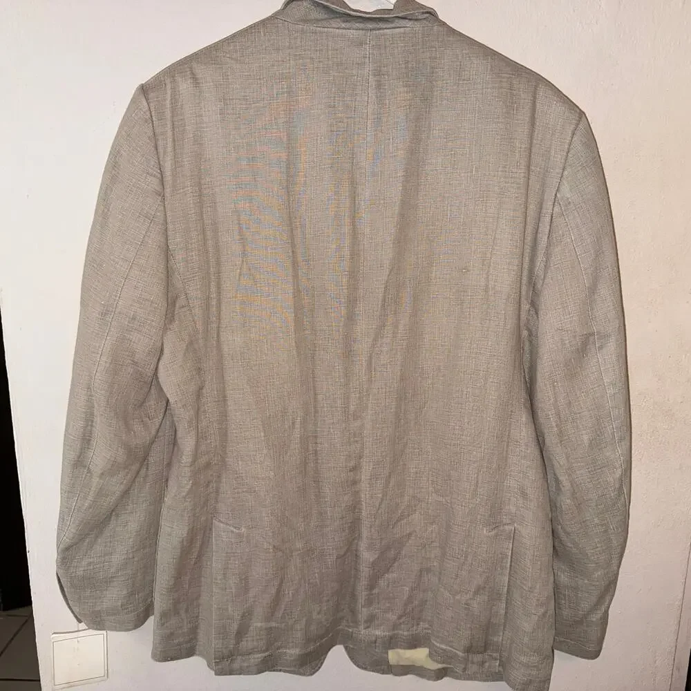Calvin Klein 100% Linen Blazer 44R Khaki Lightweight Jacket - Picture 3 of 9